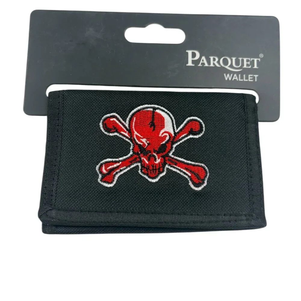 Skull and Crossbones - Red / Black- Tri-Fold Velcro Wallet- Unisex - NWT